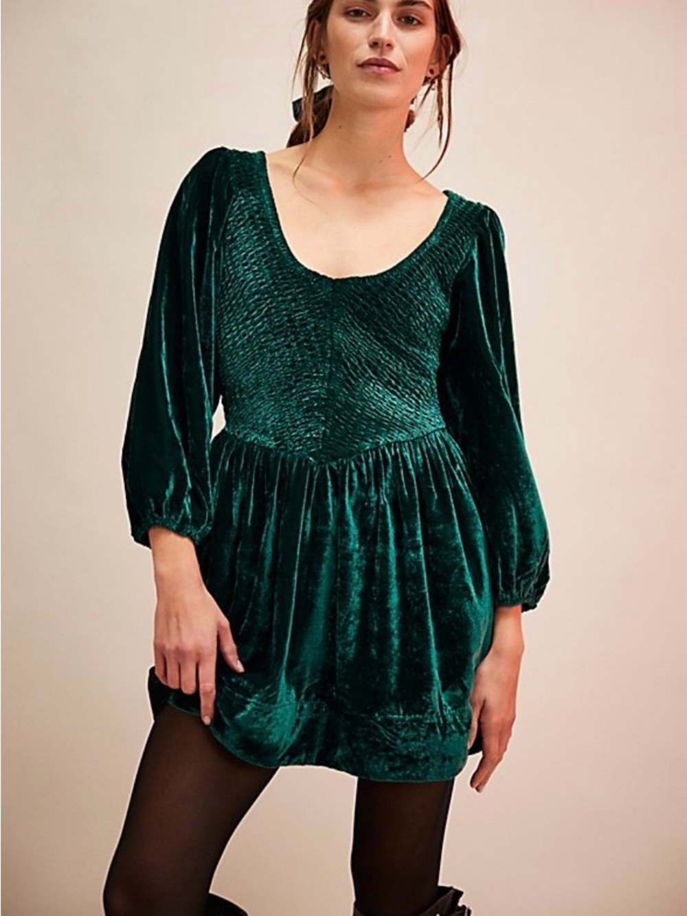 Free People Farrier Velvet Forest Green Mini Dress